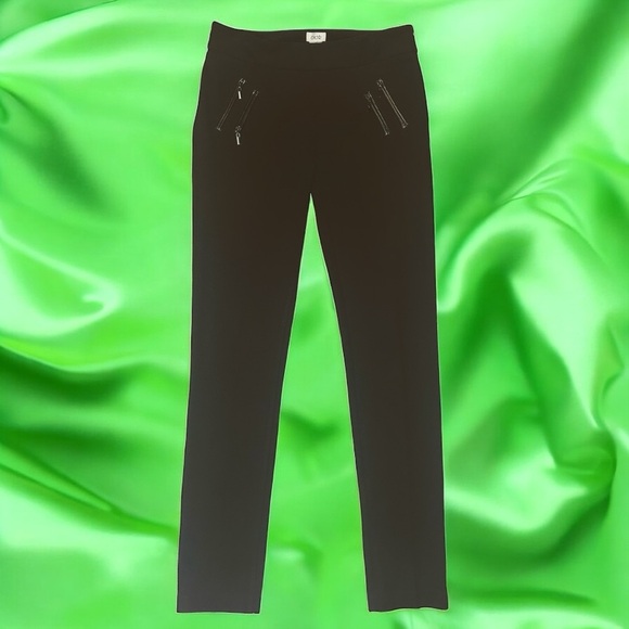 Caché Vintage Y2K Black Zipper Detail Ponte Slim Pants Size 4 - Picture 1 of 10